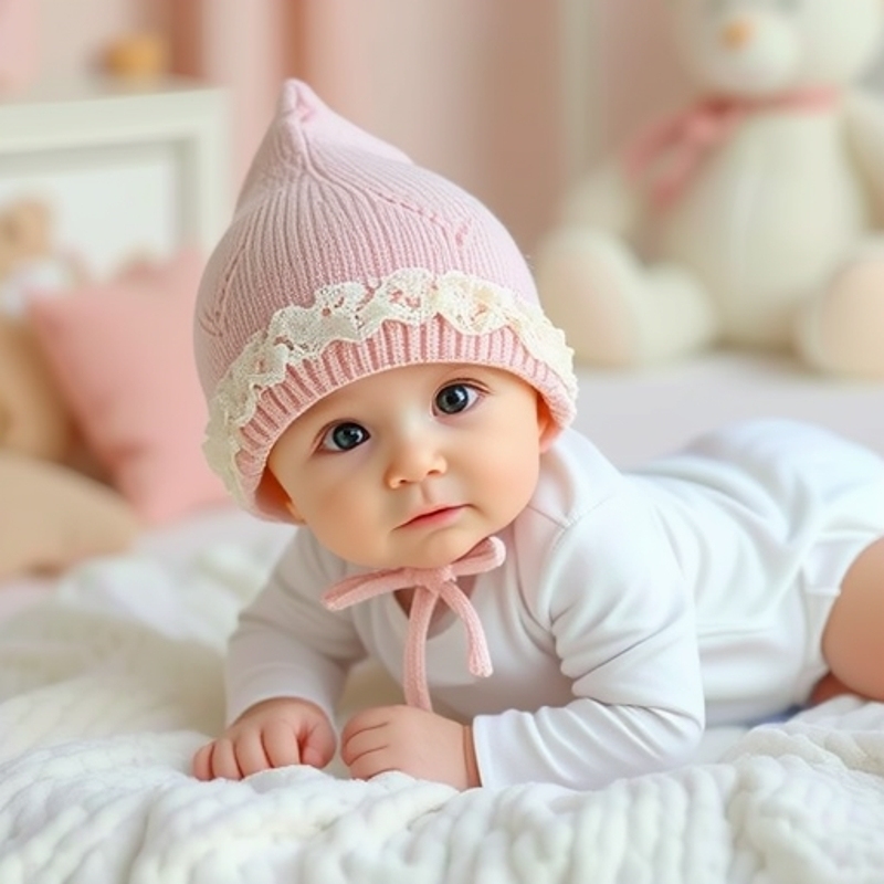 婴幼儿帽子秋冬季毛线帽薄女宝宝公主花边小月龄针织护耳帽精灵帽|undefined