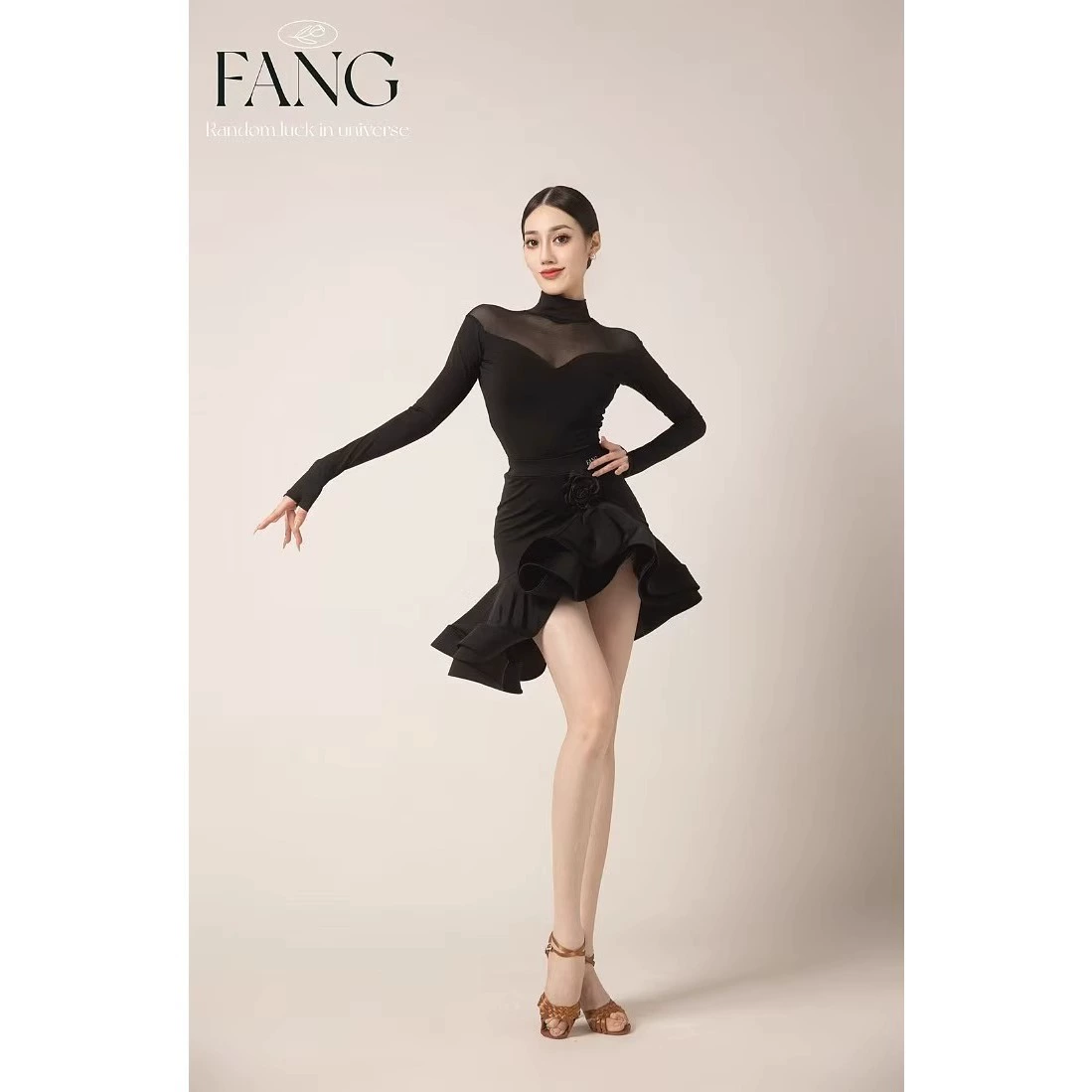 Латинский костюм Weijia Fang, платье с длинным рукавом и расклешённой юбкой — осень/зима