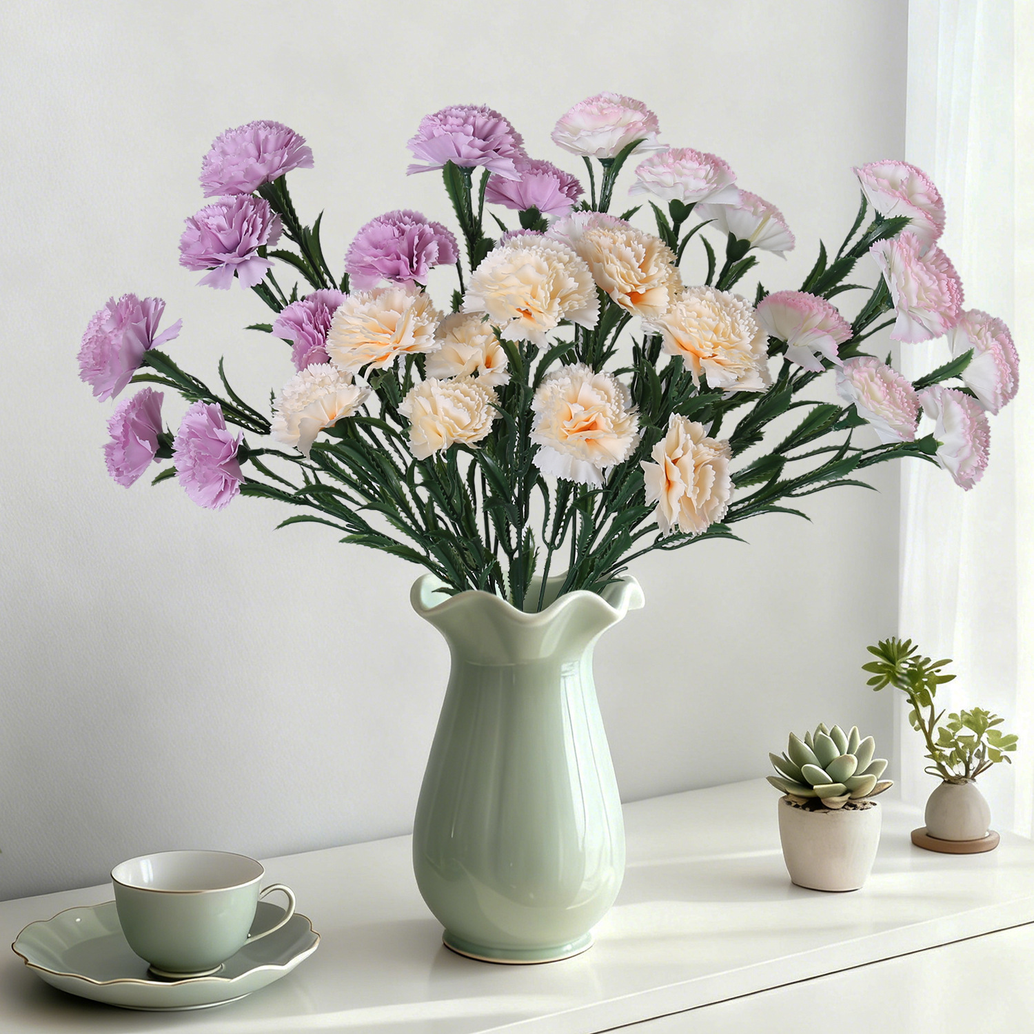 Simulación de 10 claves de flores para decorar el hogar Día de la Madre Día del Maestro Regalo de flores Decoración de la mesa