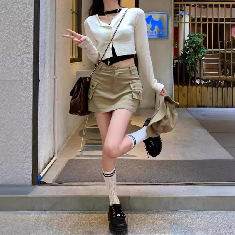 Hot Girl khaki A- Line Work Dress Skirt Skirt Women's Summer Denim Skirt Sexy Hip Skirt Pocket Skirt Hot Girl khaki A- Line Work Dress Skirt Skirt Women's Summer Denim Skirt Sexy Hip Skirt Pocket Skirt