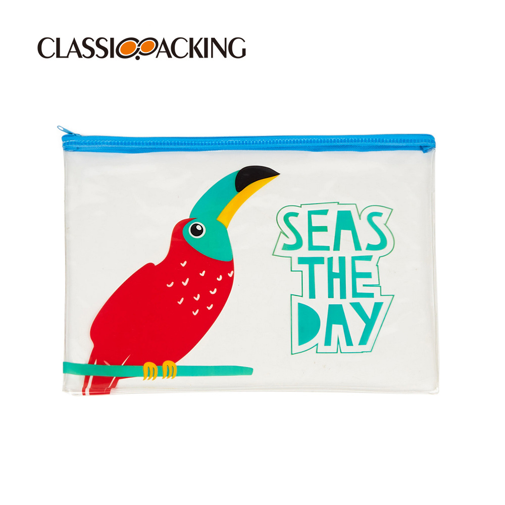 Bolsa con cremallera de PVC, bolsa transparente de plástico para guardar documentos, bolsa de papelería para estudiantes, se puede imprimir con logotipo, linda bolsa de viaje para maquillaje
