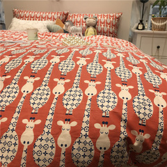2F Fortune Deer Ins Giraffe Red Minimalist Bedding Set 100% Cotton All Cotton Comforter Cover for Student Dormitory 1.5m Bed