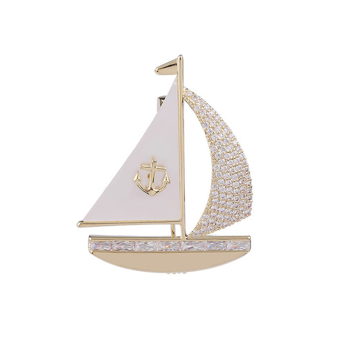 Korean style fashionable autumn and winter clothing accessories mother-of-pearl zircon inlaid high-end brooch Smooth sailing creative design sailing brooch