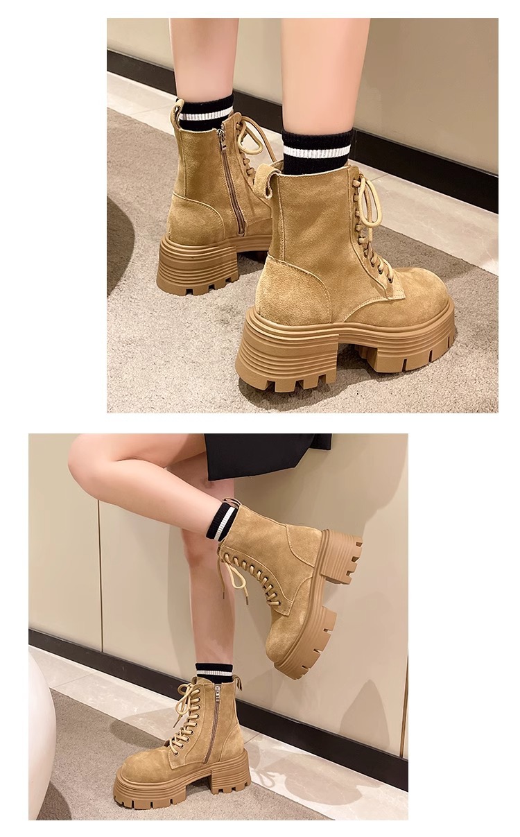 Women's Platform Ankle Boots British Style Thick Heel Autumn Winter_voghion.com