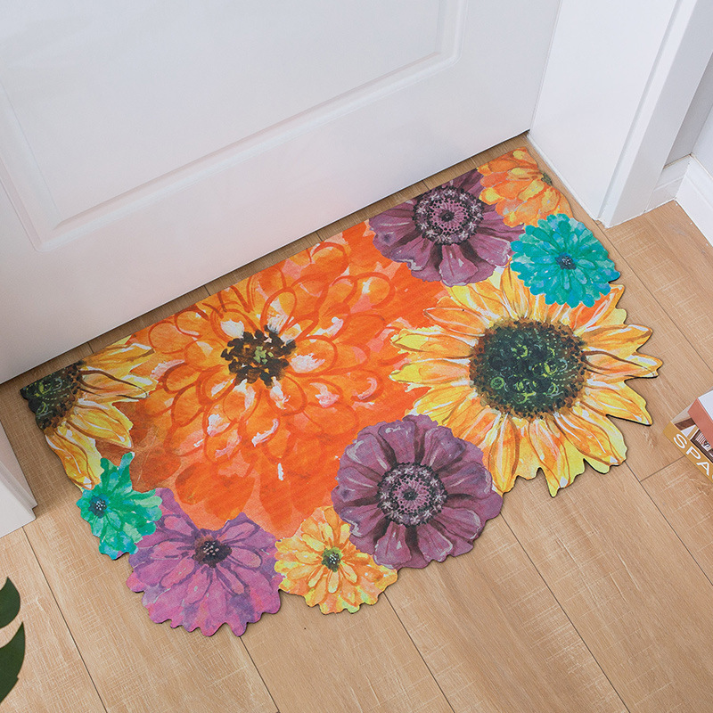 Semicircular Entrance Mat With Floral Pattern And Rubber Backing_voghion.com