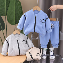 童装儿童春秋套装中小童小孩衣服棒球服笑脸拉条运动两件套潮批发