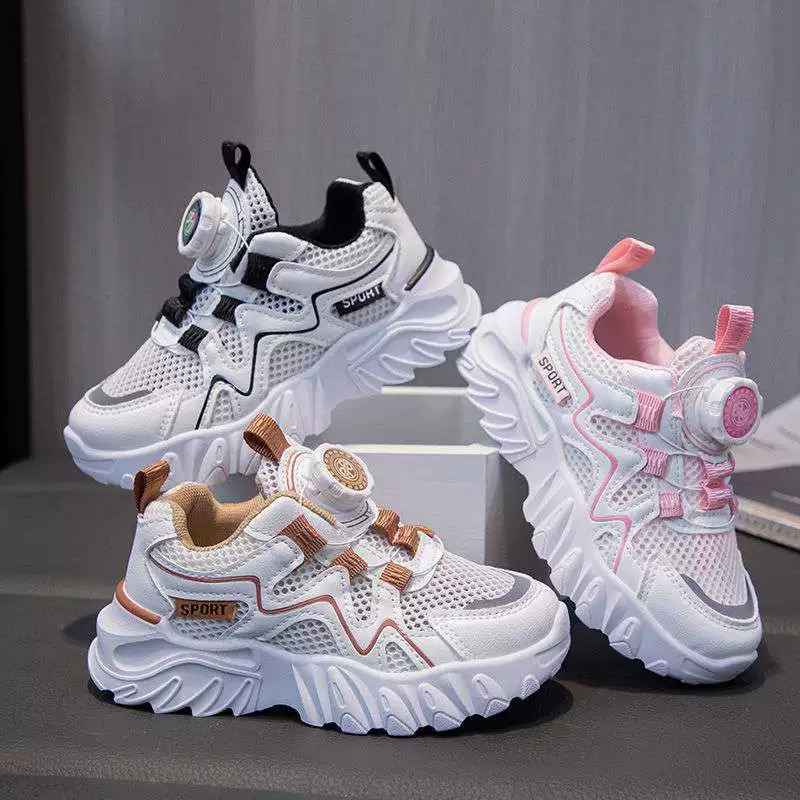 Детские спортивные кроссовки с сетчатой вставкой, летняя новинка 2025 года, для мальчиков и девочек, дышащие, с вырезами, повседневные, в стиле "dad shoes"
