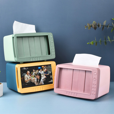 桌面收纳电视机纸巾盒创意家用卧室纸巾盒手机支架追剧塑料抽纸盒