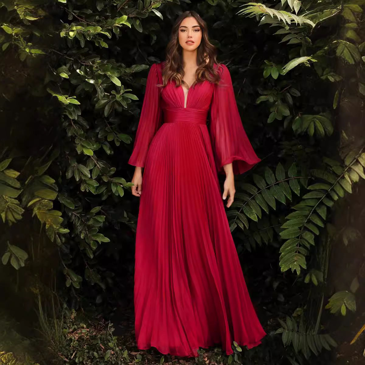 2022 europeo y americano transfronterizo Comercio exterior nueva ropa de mujer deseo Amazon sexy profundo V Vestido de manga larga vestido Delgado image 4