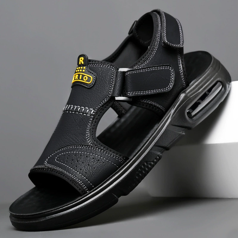 Сандалии мужские летние 2023 новые модные повседневные спортивные верхняя одежда из натуральной кожи для вождения пляжная обувь мужские тапочки на воздушной подушке