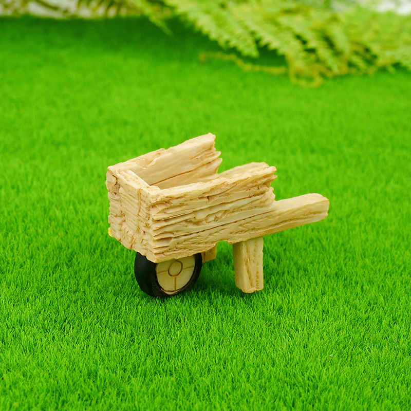 Spot musgo paisajismo accesorios de micropaisaje plantas en macetas carnosas, carros de resina, adornos, carros de paja con una sola rueda