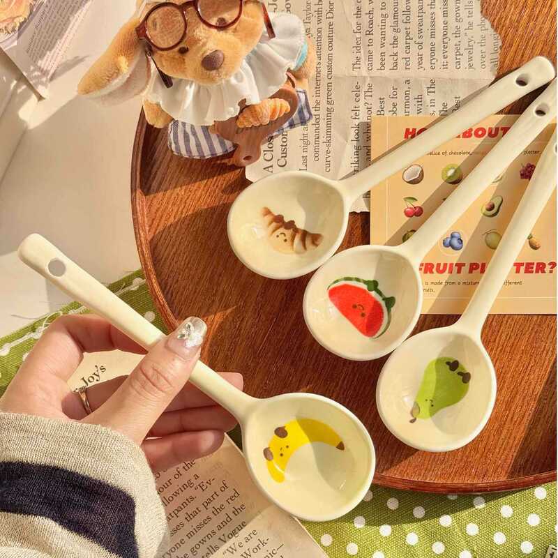可爱水果可颂陶瓷小勺子个人专用长柄盛汤勺釉下彩汤匙饭勺高颜值|undefined