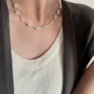 银管拼接小花施家珍珠项链甜美风小众设计感博主同款淡水珍珠手串