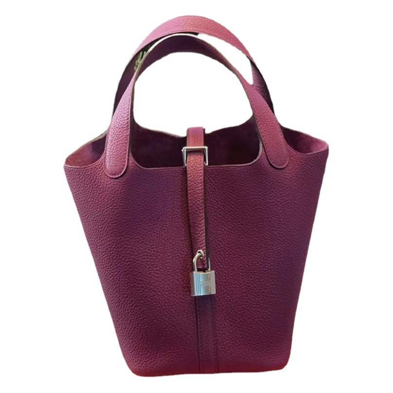 In-Stock Genuine Leather Women's Handbag, Bucket Bag, Togo First-Layer Cowhide, Pebbled Pattern, Hand-Held, Crossbody, Wedding Bag