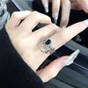 Retro black small design advanced ring for nails, with gem, high-quality style