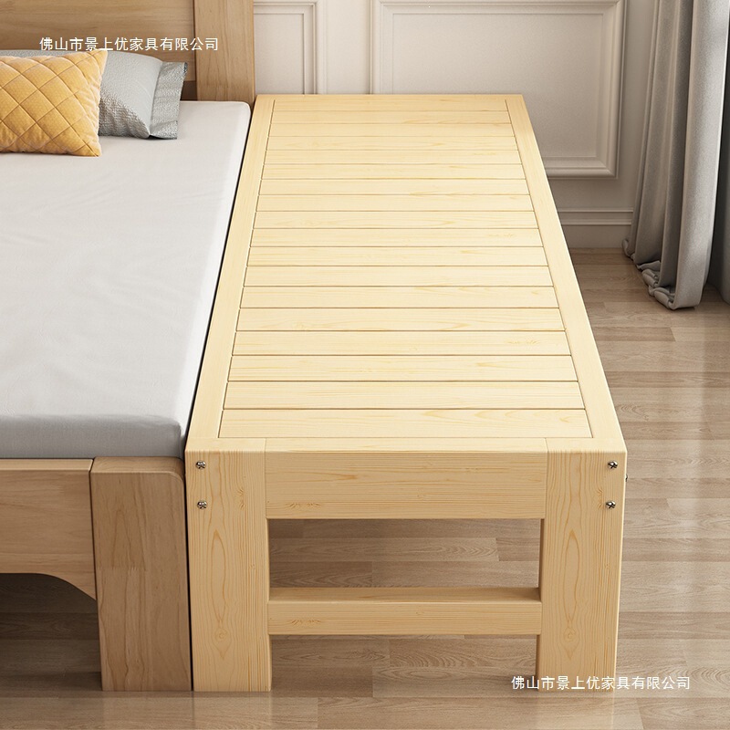 Expandable Wooden Children's Bed with Side Rails, Baby Crib Attached to a Large Bed