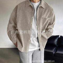 2024亚马逊速卖通欧美新品男士灯芯绒长袖休闲衬衣纯色口袋外套