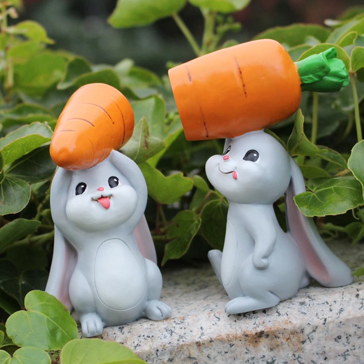Micro landscape ornaments cute animal fun rabbit carry radish set two naughty cartoon puppy plant resin accessories