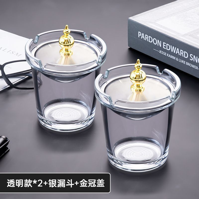 新款玻璃烟灰缸防飞灰创意家用客厅高级感办公室防风烟缸带盖宿舍|undefined
