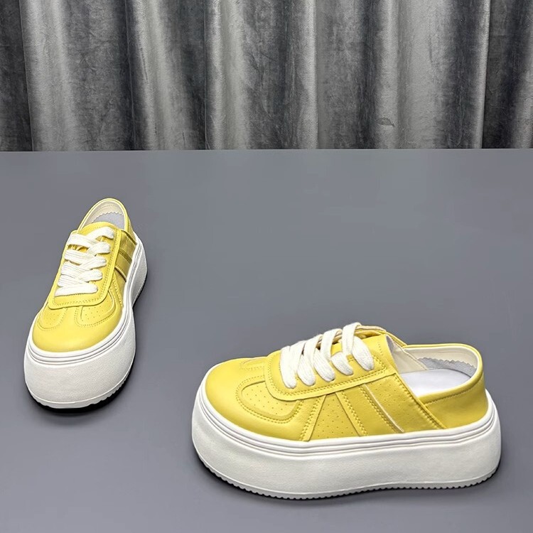 Genuine Leather White Shoes Women's 2025 Spring New Round-toe Thick-soled Fashionable All-match Casual Sports Sneakers