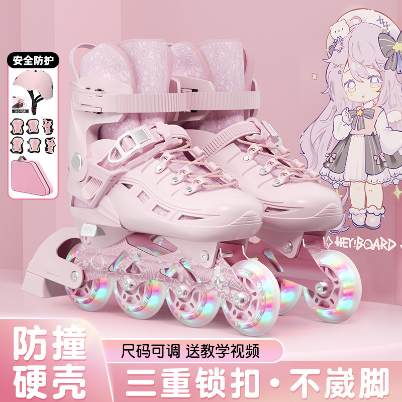 Roller Skates Children's Professional Brakeable Beginner's Full Set Roller Skates Four-Wheel in-line Skates for Boys and Girls