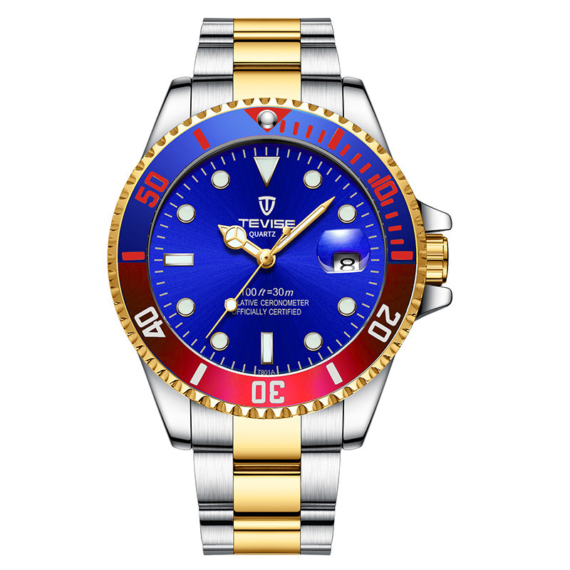 Tevise teweys nuevo agua fantasma casual reloj de los hombres al por mayor de cuarzo correa de acero inoxidable reloj de los hombres T801
