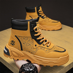 Men's High-top Shoes Winter British-style Outdoor American Motorcycle Tooling Martin Boots Men's Wear-resistant Non-slip Climbing Trendy Shoes