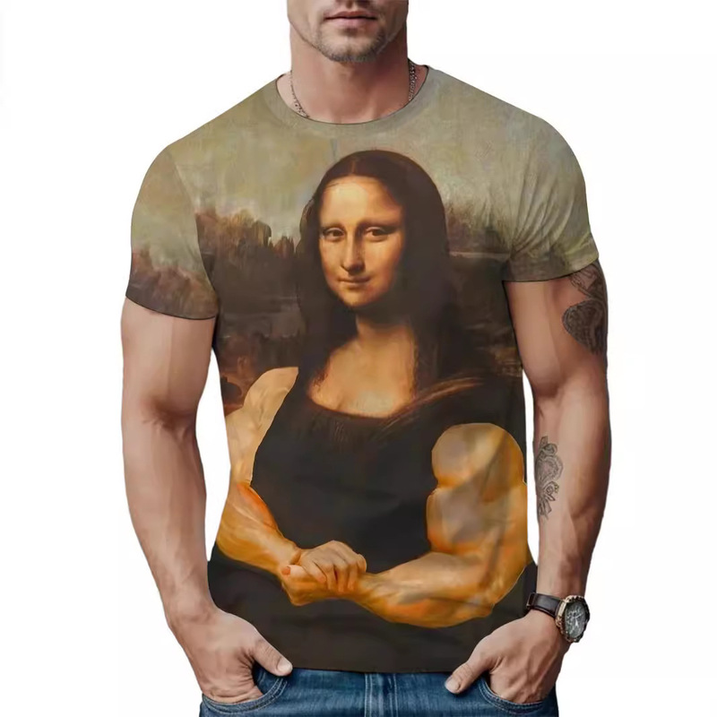 2026 Summer New Cross-Border Hot-Selling 3D Digital Print Loose Men's Mona Lisa Short-Sleeve T-Shirt Wholesale 2026 Summer New Cross-Border Hot-Selling 3D Digital Print Loose Men's Mona Lisa Short-Sleeve T-Shirt Wholesale