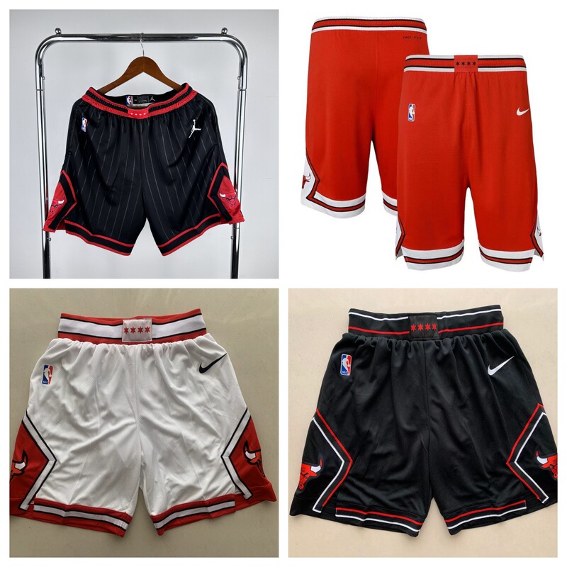 Cross-Border Chicago Bulls Basketball Shorts Away Black and White Red No. 1 Rose American Quick-Drying Sports Basketball Shorts