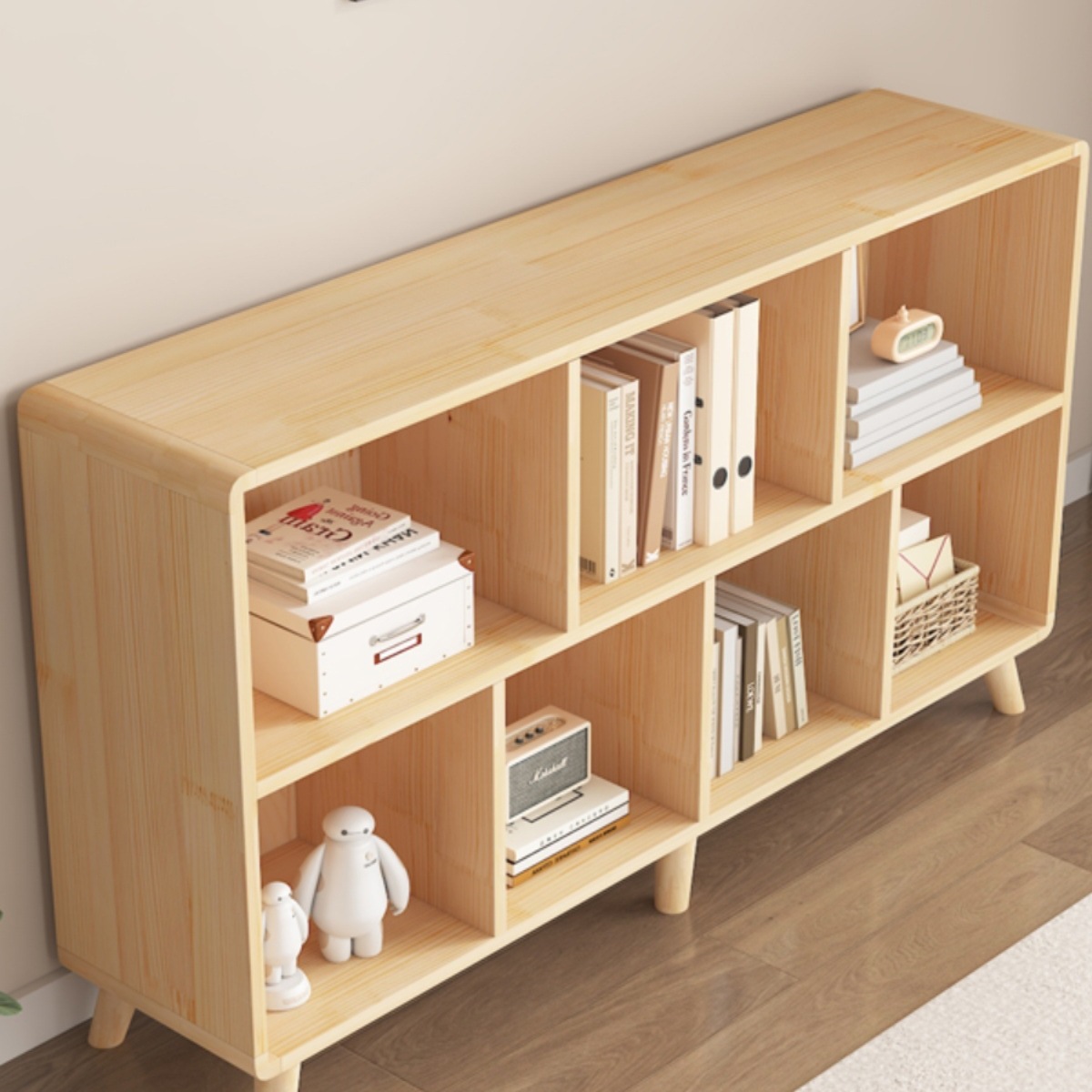 Pure Solid Wood Bookshelf Kidsren's Floor-Standing Storage Rack Home Living Room Bookcase Storage Locker Simple Multi-Layer Grids Tω