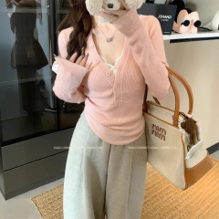 纯欲v领修身打底衫女早秋2025新款内搭高级感毛衣长袖针织衫上衣
