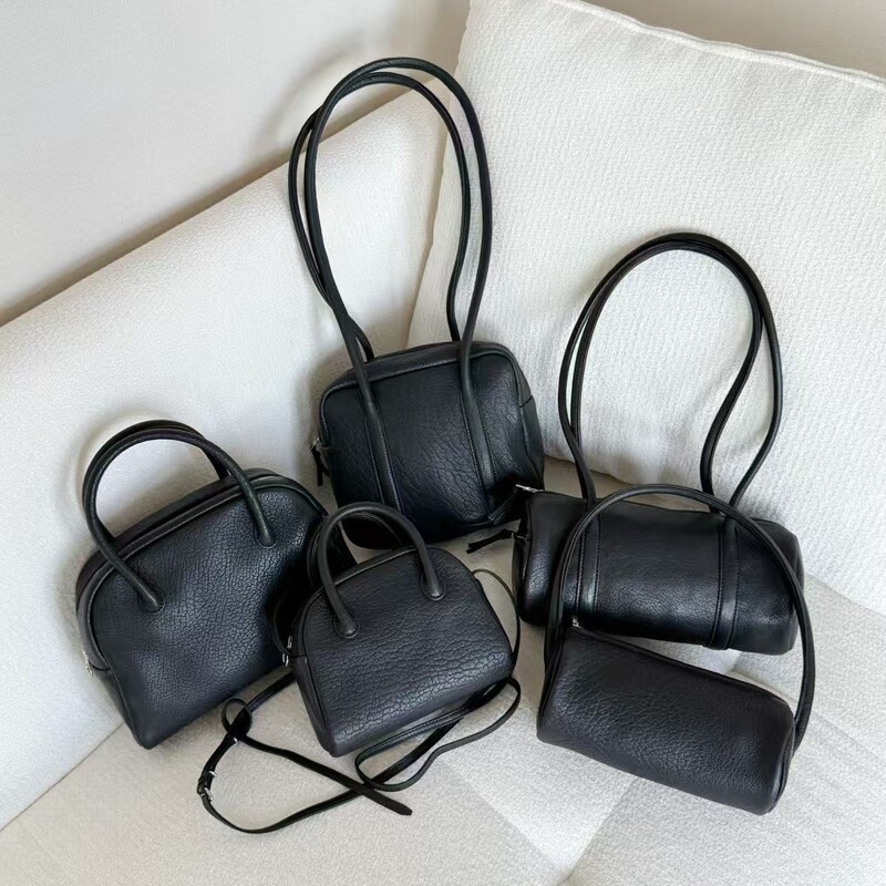 Niche Aeta Women's Genuine Leather Black Versatile Simple Shoulder Crossbody Handbag Bowling Bag Pen Holder Bag