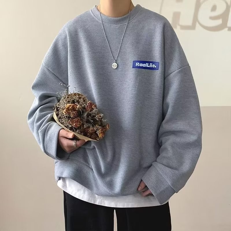 Camiseta de manga larga para hombre primavera y otoño marca de moda pesada waffle cuello redondo camisa de fondo Camiseta con suéter de alta calidad