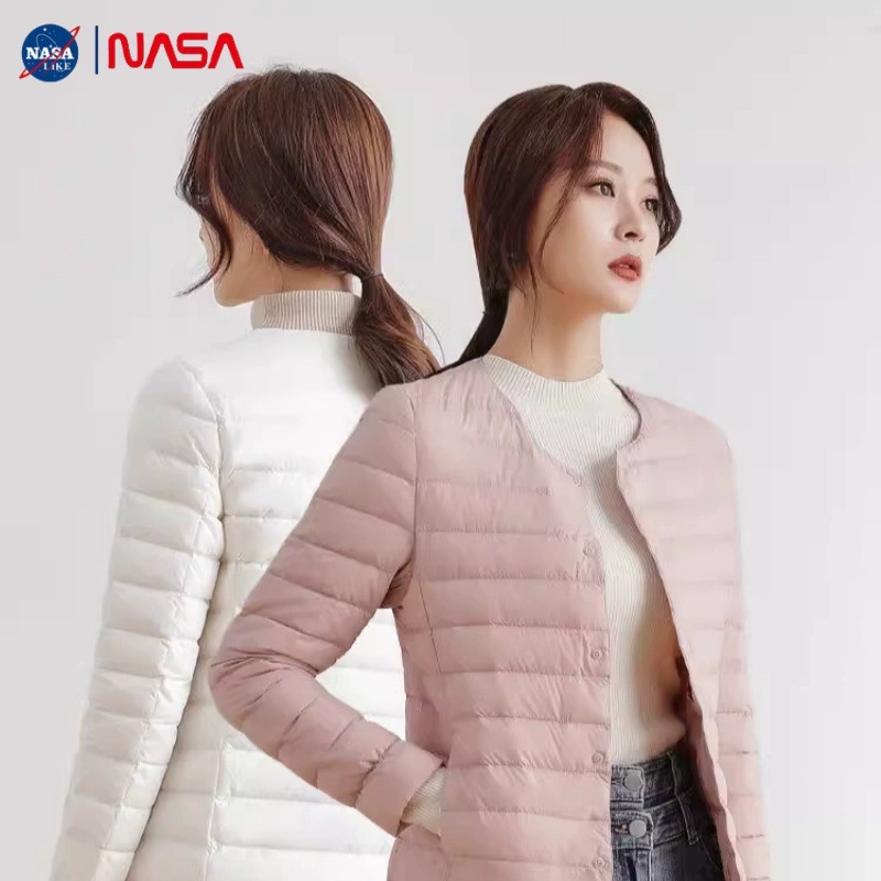 NASA 라이트 다운 재킷 남자와 여자의 짧은 2024 겨울 패션 슬림 핏 내부 패드 따뜻한 오리 다운 재킷 유행