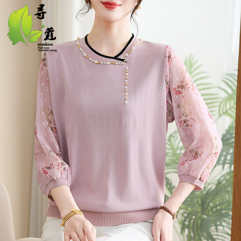 Новая трикотажная рубашка женская летняя тонкая средняя и пожилая мама куртка женская летняя одежда