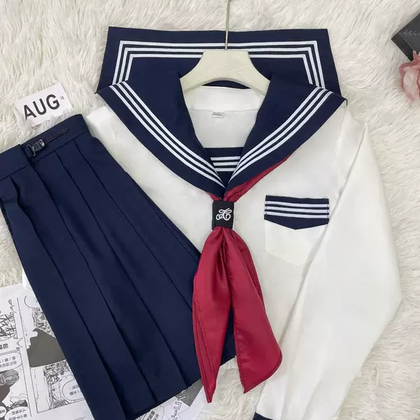 New White Three-Piece Original Japanese-Style Sailor Uniform Jk Uniform Full Set Basic Long and Short Sleeve Suit College Style