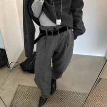 韩国秋冬品质羊毛弯刀裤~都市休闲通勤直筒长裤毛呢西裤女KK6856