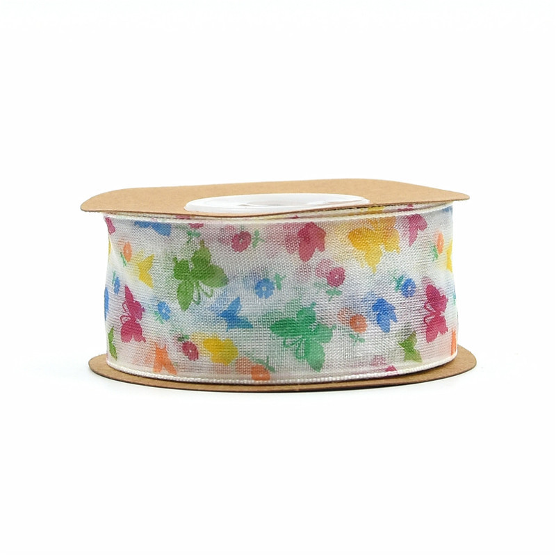 Impresión transfronteriza de primavera mariposa colorida cinta de nieve transparente hecha a mano DIY arco toque de cabello material cinta