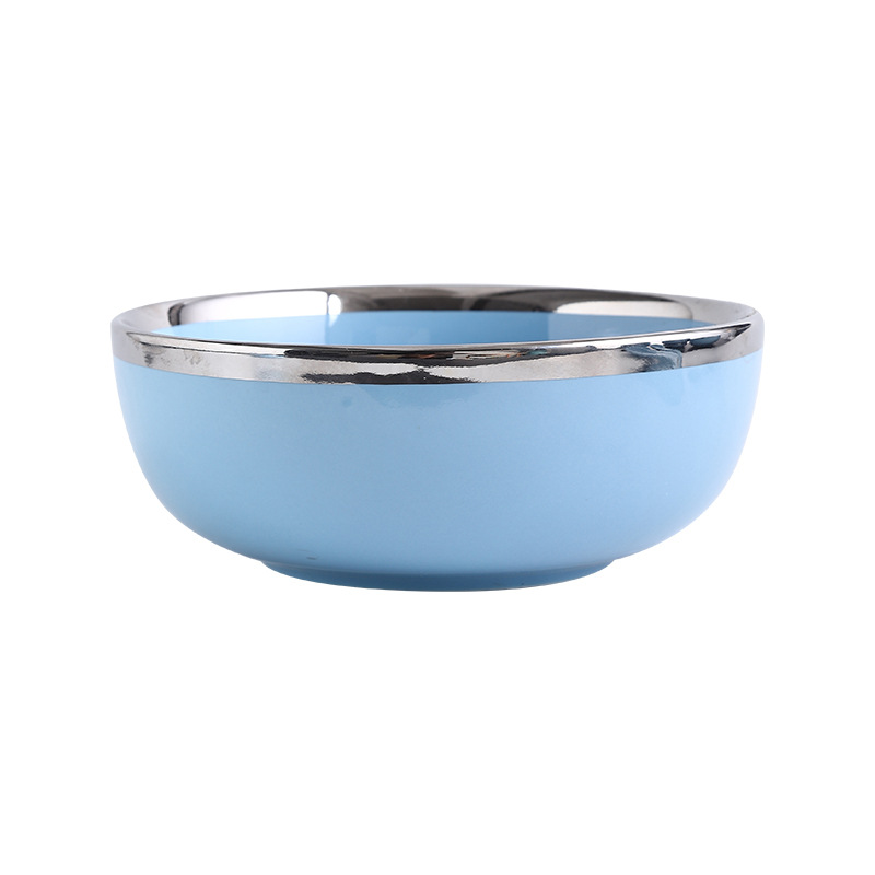 Borde de plata Azul luz vajilla de cerámica de lujo Occidental plato tazón de fuente traje combinación plato de sopa tazón de arroz plato de carne