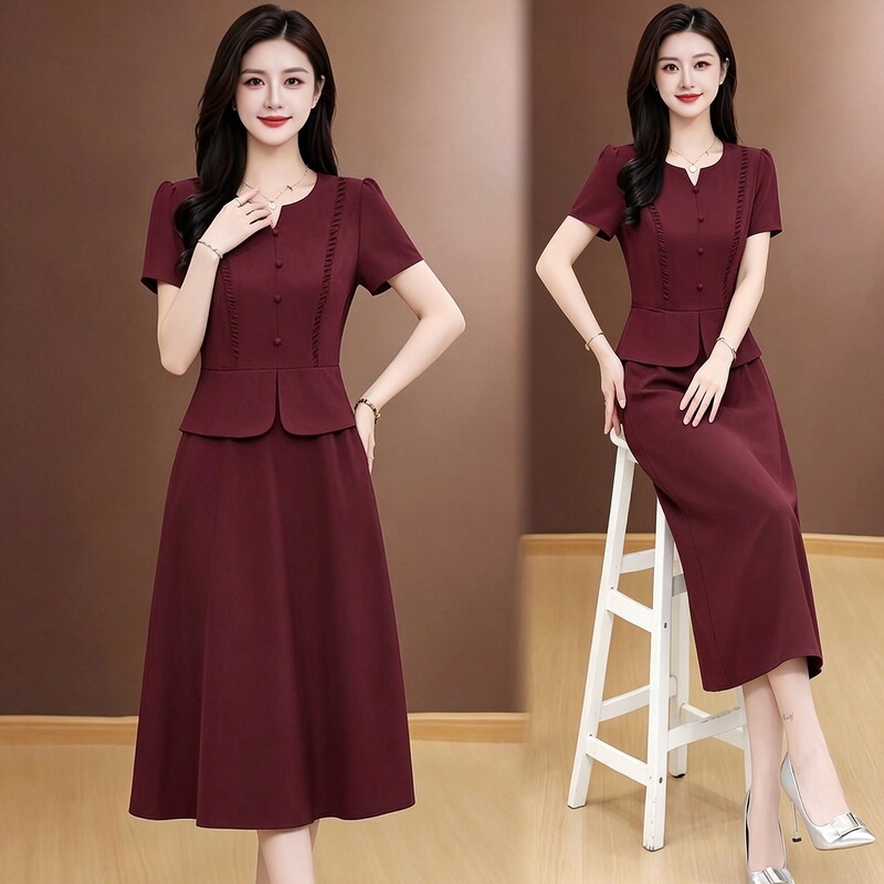 Mom's Summer Dress, Elegant and Noble, Short-Sleeved Long Dress for Middle-Aged Ladies, Summer Wedding Dress for Mother-In-Law Mom's Summer Dress, Elegant and Noble, Short-Sleeved Long Dress for Middle-Aged Ladies, Summer Wedding Dress for Mother-In-Law