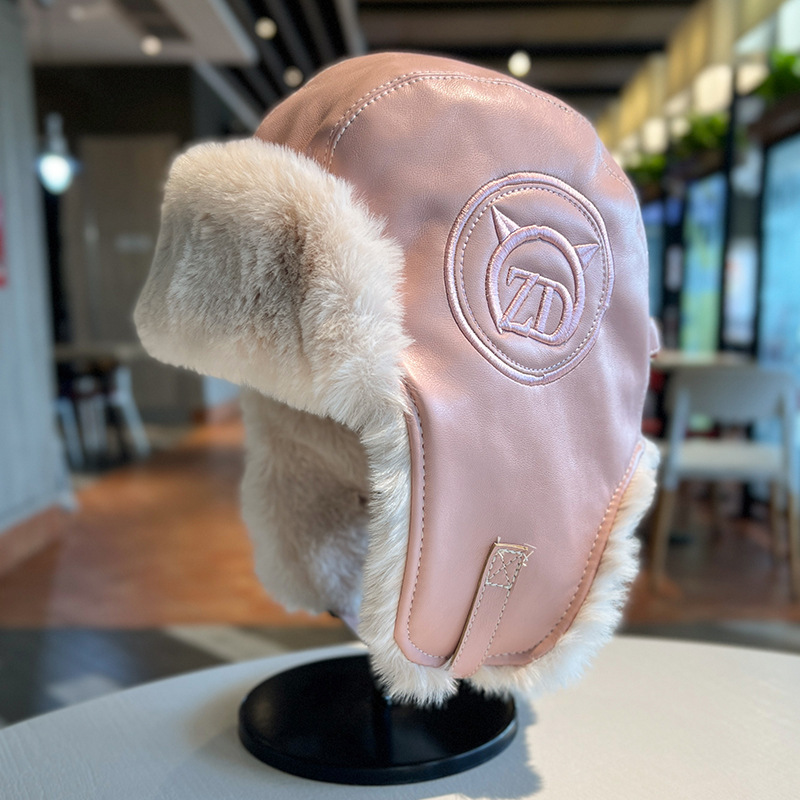 雷锋帽女秋冬加厚保暖PU皮质毛绒帽户外滑雪防寒护耳帽飞行帽潮男|undefined