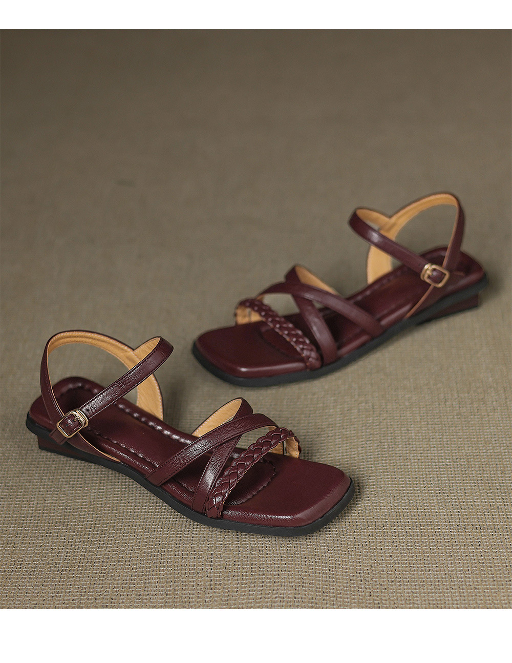 Dép sandal La Mã nữ đế bệt phong cách Pháp retro cổ tích — nâu chi tiết 22
