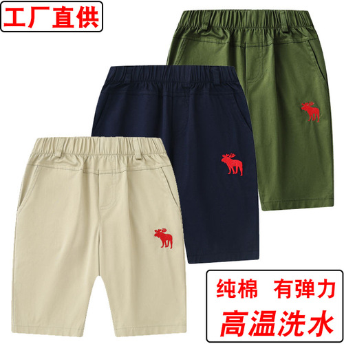  New Boys Summer Pure Cotton Shorts Thin Style Middle and Small Children Work Pants Seven-Eighth Length Woven Baby Casual Pants