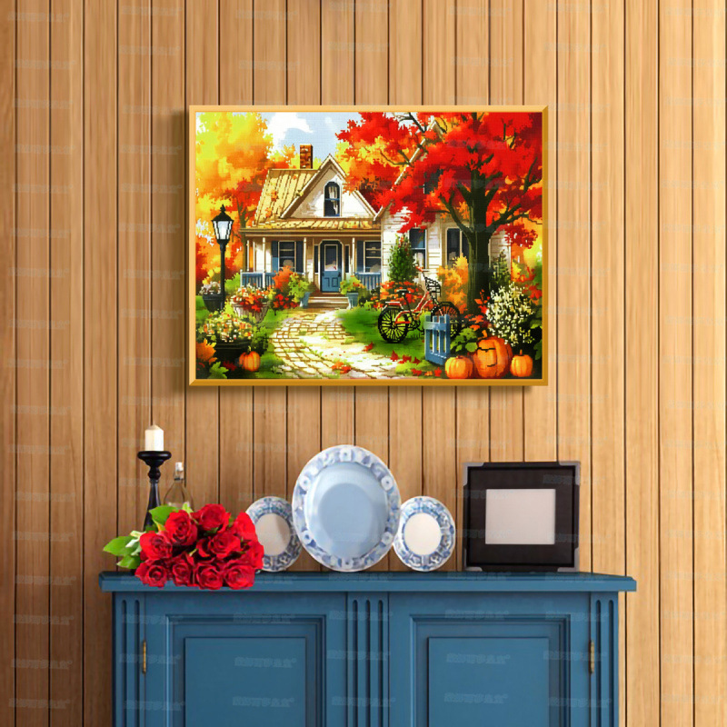 Mona Lisa cruz real de la cabina de la selva moderna minimalista pequeñas piezas frescas paisajes colgando pinturas de la sala de estar bordado a mano