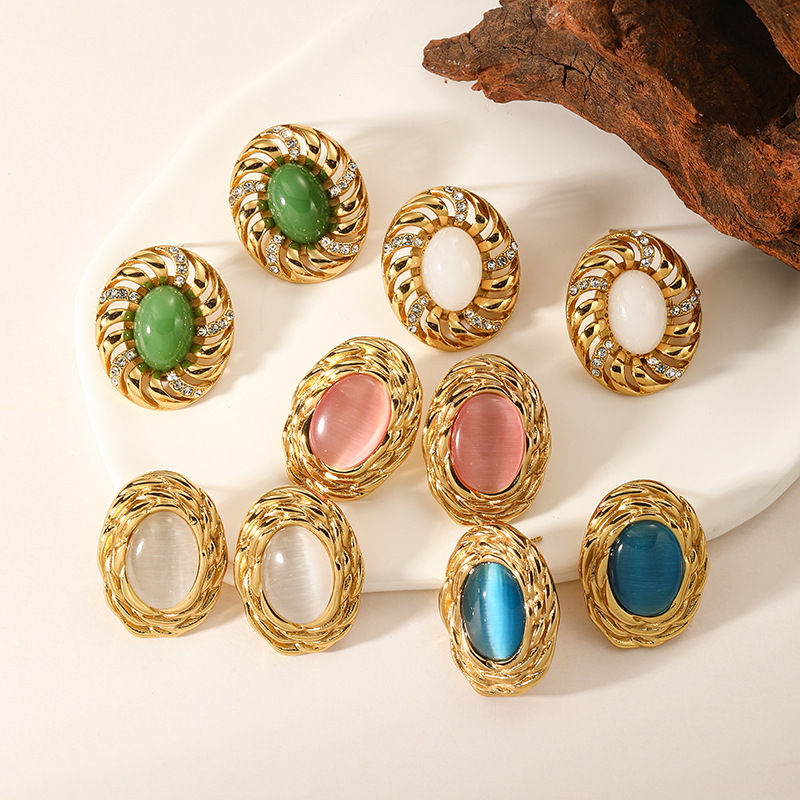 22g Weight Titanium Steel Ear Needle Material Ear Studs Classification 1 Pair Quantity Holiday, Daily Occasion Titanium Steel Material Oval Pattern All Seasons Season Women's Gender Plating Design Vacation, Classic Style Style 1 Pair Vacation Classic Style Oval Plating Titanium Steel Ear Studs 1