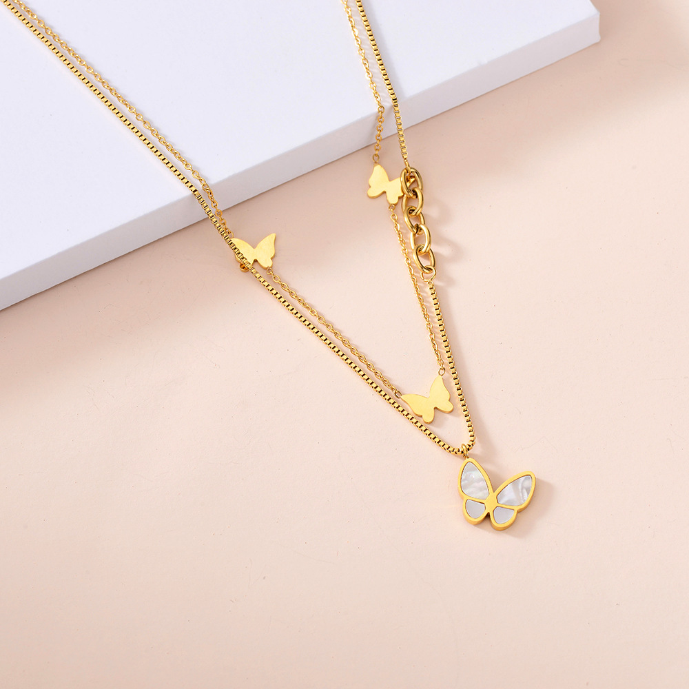 European And American Jewelry Special Interest Light Luxury Stainless Steel Real Gold Frosted Butterfly Pendant Exquisite Tassel Snake Bones Chain Clavicle Necklace display picture 18