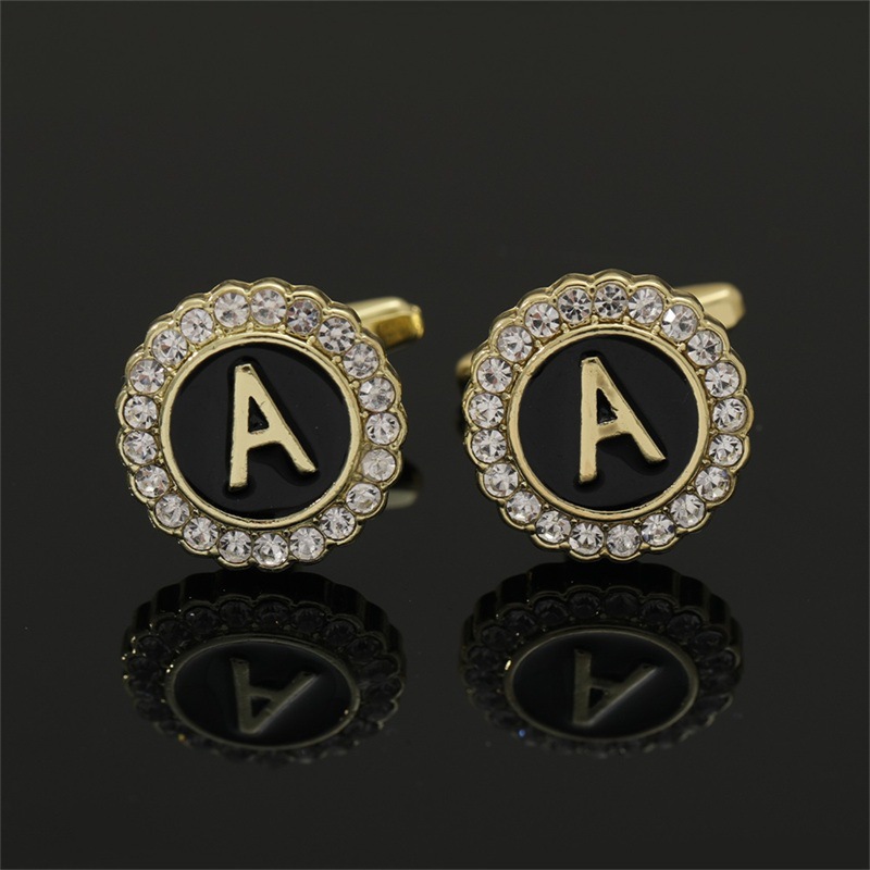 Cufflinks For Men With Initial Letters, Elegant Round Studded Gift_voghion.com