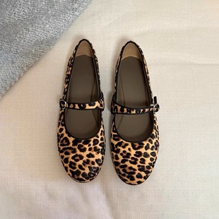 2025 Autumn/Winter New Ultra-Soft Sole Leopard Print Mary Jane Shoes Women's Ballet Style Flat Buckle Loafers Moccasins