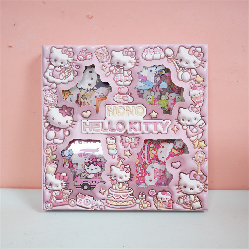 Sanrio Cultural y Creativo Moe Star Party 100 en PET Pegatinas impermeables transparentes Stitch Children's Kapi Hand Cart Periférico