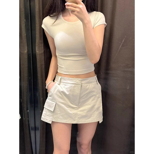 American-style spicy girls' tight-fitting short-sleeve T-shirt 2025 summer new pure desire sweet spicy shoulder-length short top Instagram wholesale